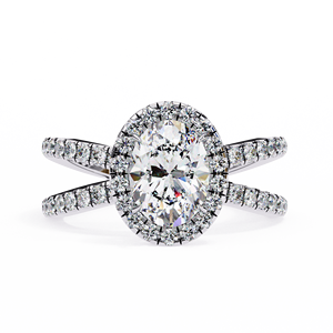 1ct Oval Cut Lab Grown Diamond Engagement <b>Ring</b> VS Clarity IGI Certified Pave Halo Shank 18k Yellow Gold Vermeil Wedding Band - Product Image 4