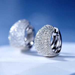 Wide Band Moissanite Round Cut Hoop <b>Earrings</b> with 925 Silver <b>Fine</b> Pave Set Jewelry Engagement for Women's Gift - Product Image 4