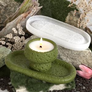 Rock Oval <b>Tray</b> Aromatherapy Stone Grain Round Candle Cup Storage Jar Gypsum <b>Cement</b> Resin Candle Silicone Mold - Product Image 3