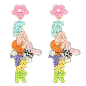 Boucles d'oreilles créoles en perles de rocaille motif lapin pour femme, faites à la main, brodées, bijoux fantaisie, article de mode, pour soirée, cadeau - Product Image 4