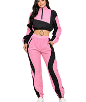Ensemble veste coupe-vent courte à demi-zip et pantalon de jogging style streetwear colorblock bleu et noir pour femme