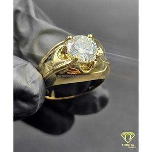 Anillo Redondo de Plata de Ley 925 con Diamante Moissanita, Tono Dorado, Centro Brillante, Joyería de Lujo para Minoristas - Product Image 2