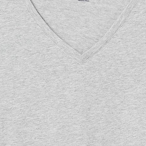 Camiseta de Manga Larga con Cuello en V para Mujer, Color Gris, 100% Algodón Jersey, Corte Regular, Color Sólido Informal, Transpirable, para Todas las Temporadas - Product Image 5