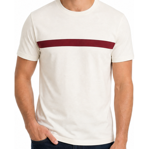 T-shirt classique pour homme à rayures horizontales sur la poitrine, col rond, crème, blanc, marron, rayé, vente en gros, t-shirt vierge à manches courtes - Product Image 1