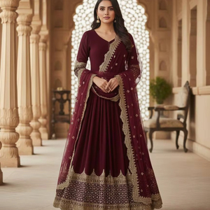 Ramdev Trading Women's Modern Heavy Chinon Silk Digital Print Embroidered Quick Dry Regular Fit All Seasons India/Pakistan <b>Kurti</b> - Product Image 1