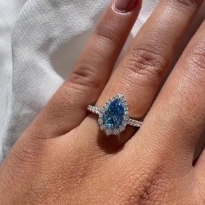 Anillo de Compromiso con Halo de Diamantes Azules de Diseño Moderno, 5.00CT, Certificado GRA, Oro Sólido de 14K, Claridad VS+, para Mujer, Estilo Indio - Product Image 4