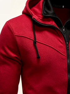 Men's Maroon Hooded <b>Zip</b> <b>Up</b> <b>Jacket</b> Slim Fit Windproof Polyester Casual Lightweight Outerwear Winter Wear - Product Image 4