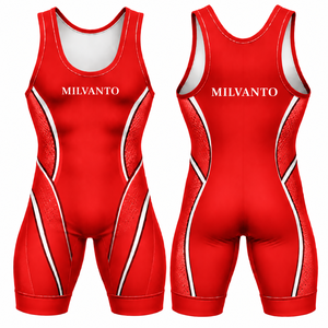 Singlet Rojo Personalizado para Lucha Libre, Venta al por Mayor, Singlet para Gimnasio, Levantamiento de Pesas, Powerlifting, Ropa Deportiva de Compresión de Poliéster y Spandex - Product Image 1