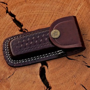 Couteau pliant en acier Damas à succès avec verrouillage arrière, poignée en bois Pakka, fourreau, couteau de poche EDC pour camping, OEM - Product Image 5
