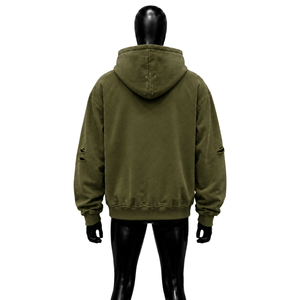 Sudadera con capucha para hombre, color verde oliva, con cremallera, estampado de ángel, de algodón, estilo casual, de felpa francesa. - Product Image 2