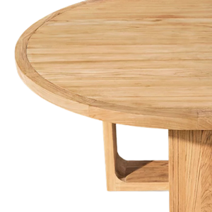 Contemporary Modern Outdoor Dining <b>Table</b> Solid Teak <b>Round</b> Top and Cross-Shaped Support Base Elegant Resort <b>Patio</b> Furniture - Product Image 3