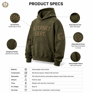 Sweat-shirt pour homme personnalisé en molleton de coton épais vert olive, avec impression 3D en relief, broderie de blason, coupe ample, OEM - Product Image 5