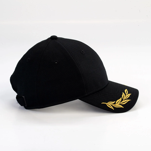 Black 6-Panel Baseball <b>Cap</b> with 3D Gold Leaf Embroidery and Button on Brim Unisex Mesh Fitted <b>Hat</b> Casual Spring Summer Style - Product Image 2