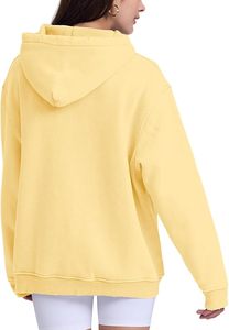 Sweat-shirt à capuche unisexe jaune, surdimensionné, en coton French Terry, décontracté, avec poche kangourou, pour l'automne - Product Image 4