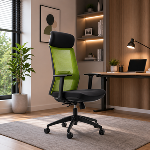 Chaise de bureau ergonomique de luxe moderne à dossier haut en maille, avec base pivotante à levage électrique, structure métallique et siège en tissu pour la maison/la chambre à coucher - Product Image 1