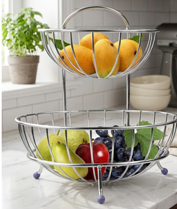 Moderno Soporte de Metal de 2 Niveles para Frutas |   Recipiente de Almacenamiento de Doble Capa para Encimera con Asa para Organización de Cocina - Product Image 1