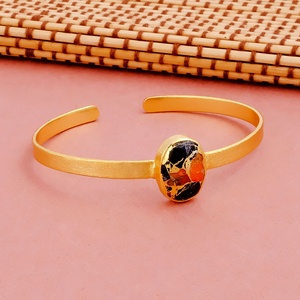 Red <b>Jade</b> Mohave Geometric Bezel Setting Gold Plated Handmade Statement Adjustable Trendy Unisex Cuff Bracelets - Product Image 5