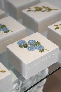 Gray Embroidered Jewelry <b>Box</b> Rhinestone Flower Design Cloth Material Wedding Favor Gift Customizable Size Custom Logo Gift Card - Product Image 2