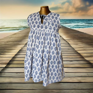 Nuevo Vestido Mini de Mujer 2026, de Algodón, con Estampado Floral Azul, Sin Mangas, Transpirable, con Cuello en V - Product Image 4