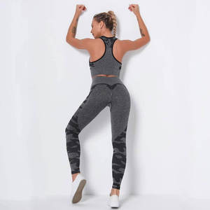 Ensemble de yoga pour femme gris foncé, nouvelle collection 2025, respirant, écologique, grande taille, 2 pièces, logo personnalisé sur le devant - Product Image 1