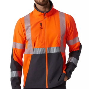 <b>Hi</b> <b>Vis</b> Work <b>Jacket</b> Men Orange Black Reflective Stripe Windproof Stand Collar Zipper Front Safety Coat Autumn Wear - Product Image 4