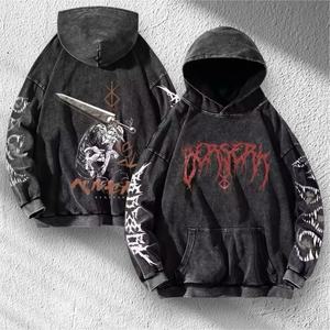 Sudadera con Capucha Extra Grande con Estampado Gótico para Hombre, Negra, de Algodón, Felpa Francesa, Manga Larga, con Bolsillos, Estilo Otoñal - Product Image 5
