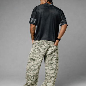 Venta al por Mayor de Camisetas de Fútbol Americano de Malla Oversize para Hombre, Estilo Urbano Negro con Estampado Paisley, Número y Logotipo Personalizados, Fabricante OEM ODM - Product Image 4