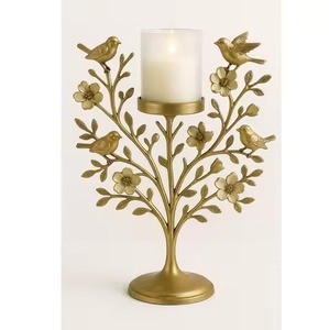 Pot à bougie en verre transparent avec support multi-mèches, dessus argenté et figurine double papillon doré, de luxe, pour événements et table - Product Image 3