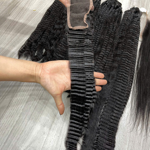 PROMO FLASH : Extensions de cheveux humains 100% kinky yaki lisses, double trame, qualité supérieure, prêtes à être expédiées, combo avec closure et frontal - Product Image 5