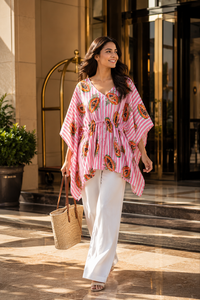 Green Cotton Kaftan <b>Dress</b> Women | Premium Drawstring V Neck Long <b>Maxi</b> Gown Summer Elegant Eco-Friendly Casual Lounge Nighty - Product Image 3