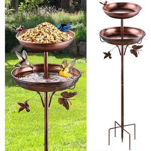 Bain d'oiseaux vintage en métal et mangeoire pour oiseaux sauvages, station surélevée à plusieurs niveaux avec base robuste à 5 branches pour la décoration de jardin - Product Image 1