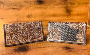 Nueva cartera tallada a mano de piel de vaca, carteras florales de cuero plegable, diseño de cuero con herramientas para mujer, Cartera de cuero genuino - Product Image 4