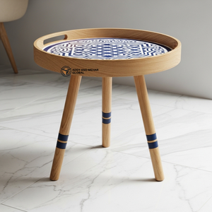 Taburete de Madera Azul de Lujo – Mueble Decorativo Moderno con Patrón Artístico Azul - Product Image 6