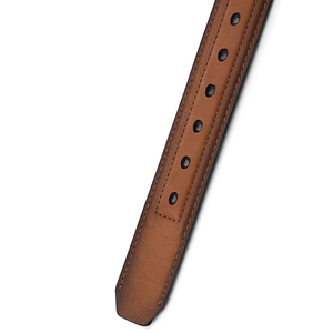 Ceinture en cuir pour homme avec boucle en métal massif à double ardillon, en cuir de vachette épais, avec surpiqûres rigides, robuste - Product Image 2