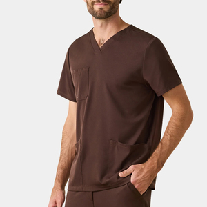 Unisex V Neck Medical <b>Scrub</b> <b>Top</b> Men Short Sleeve Nursing Uniform Hospital Clinic Healthcare Workwear Brown Trending Men <b>Scrub</b> - Product Image 5