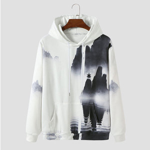 Men Printed Pullover Hoodie Graphic Art Hooded <b>Sweatshirt</b> With Drawstring <b>Black</b> Cuffs And Hem Casual Streetwear Wholesale Bulk - Product Image 2