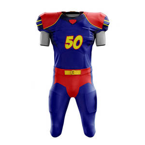 Maillot de football américain unisexe 50 bleu et rouge, sublimé, anti-humidité, ajusté, manches courtes, 100 % polyester, personnalisable avec le nom de l'équipe - Product Image 1