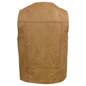 Veste de motard sans manches en cuir véritable marron pour homme 5Kingz Sports, col en V, style urbain classique, mode streetwear, hiver - Product Image 2