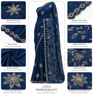 ผ้าไหมวินเทจ CHOHAN TEXTILE ขายส่ง ผ้าส่าหรียาวคลุมพื้น แต่งขอบด้วยเลื่อมอย่างหรูหรา เหมาะสำหรับงานแต่งงาน งานเลี้ยง สีน้ำเงินรอยัล สำหรับผู้หญิง - Product Image 5