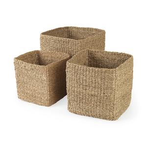 <b>Set</b> of 3 simple <b>square</b> seagrass baskets Handmade Storage Basket Wholesale eco-friendly Made in Vietnam - Product Image 1
