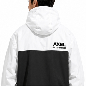 <b>Men</b> Windbreaker <b>Jacket</b> Black White Colorblock Lightweight Outerwear Hooded Zip <b>Jacket</b> Modern Sport Style <b>Utility</b> Pocket Design - Product Image 6
