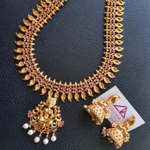 18K Gold Plated Pearl Long Necklace Set Vintage Bridal Jewelry - Product Image 1