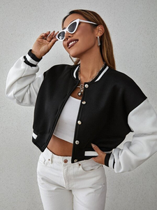 Women's Cropped <b>Quilted</b> Winter Varsity Jacket Premium Letterman Bomber Custom Embroidery Streetwear OEM Wholesale Fashion <b>Wool</b> - Product Image 6