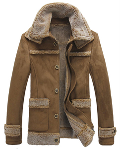 <b>Men's</b> Brown <b>Suede</b> Leather <b>Jacket</b> Stand Collar Polyester Lining Breathable Eco-Friendly Windproof Casual Winter Regular Sleeve - Product Image 1