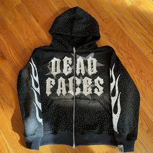 Distressed Washed <b>Thick</b> <b>Fleece</b> Unisex Vintage Summer Hoodies Custom Print Sunfaded Streetwear Rhinestone Breathable Windproof - Product Image 2