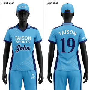 Tenue de cricket pour femmes en polyester respirant 180 GSM, orange et bleu marine avec empiècements latéraux contrastants, ensemble personnalisable par sublimation avec logo - Product Image 3
