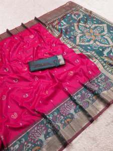 Sari indien traditionnel en soie Pochampalli rose avec motif Ikkat, sari floral pour mariage, tenue traditionnelle indienne pour les festivals - Product Image 6