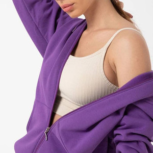 Sudadera con capucha para mujer, de tejido grueso, color liso, oversize, con cremallera, logotipo personalizado, técnica French Terry, estilo deportivo frontal, al por mayor - Product Image 5