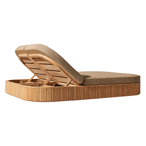 Chaise longue double en teck de qualité supérieure, dossier réglable, rangement dissimulé, base cannelée, coussin moelleux, style moderne, lit de jour d'extérieur - Product Image 6