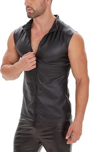 Débardeur en similicuir pour homme, finition mate douce, grande taille, gilet brillant pour homme, noir - Product Image 5